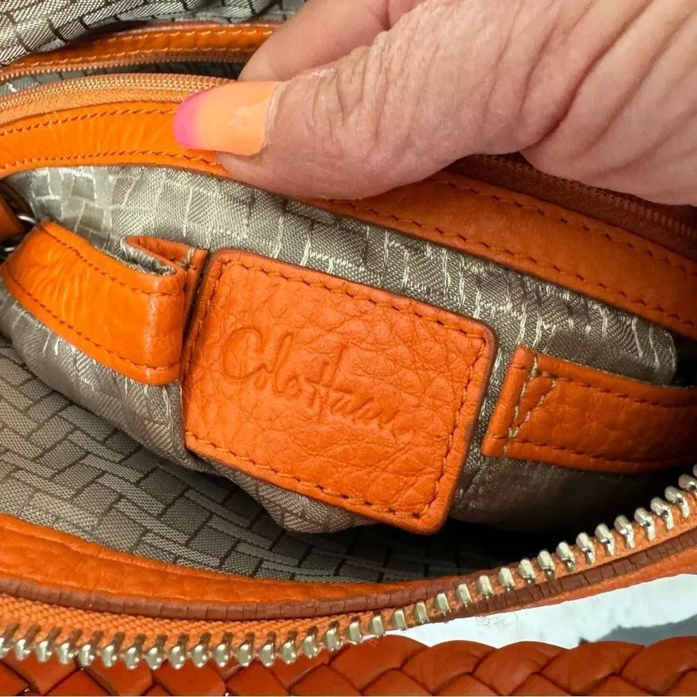 Cole Haan Pebbled Leather Zip Braided Strap Shoulder Hobo Bag Handbag Orange - Picture 12 of 14